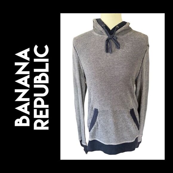 Banana Republic Navy Blue Hooded Kangaroo Pocket Long Sleeve Pullover Size S - Picture 1 of 10